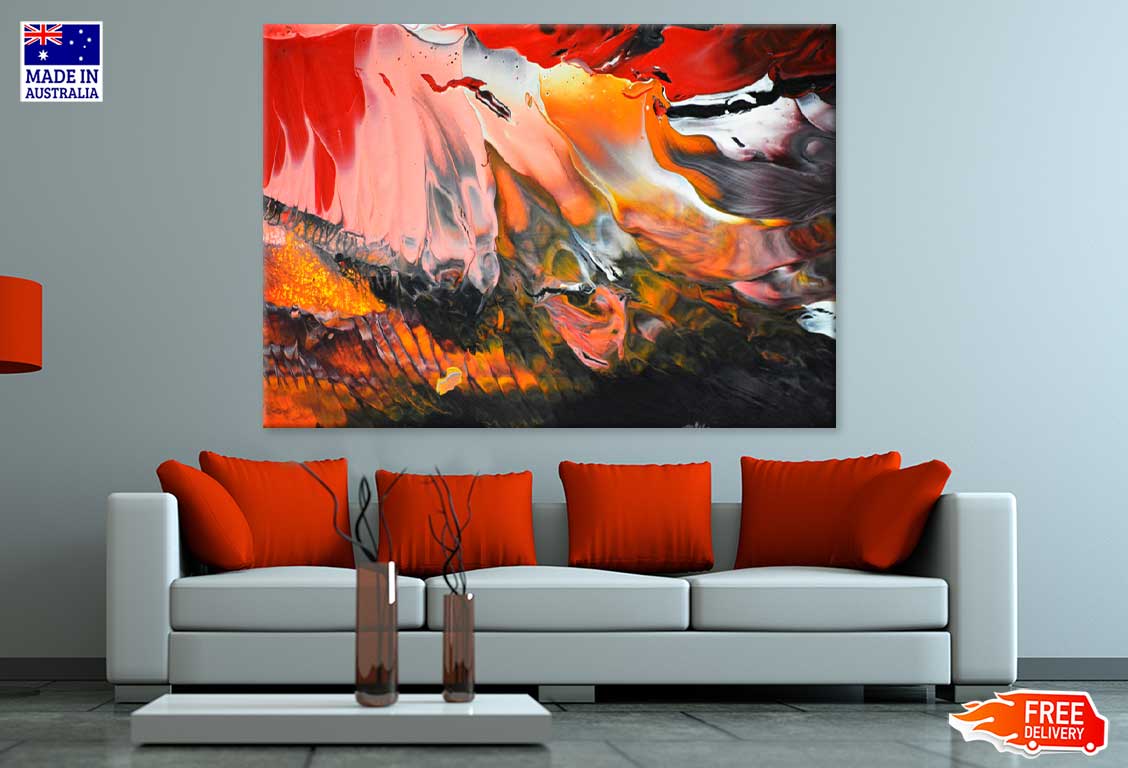 Orange Red & Black Abstract Design Print 100% Australian Made