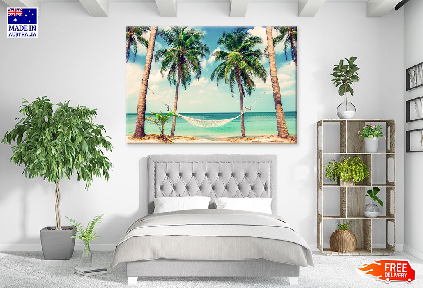 Hammock with Palm Trees near Sea Photograph Print 100% Australian Made