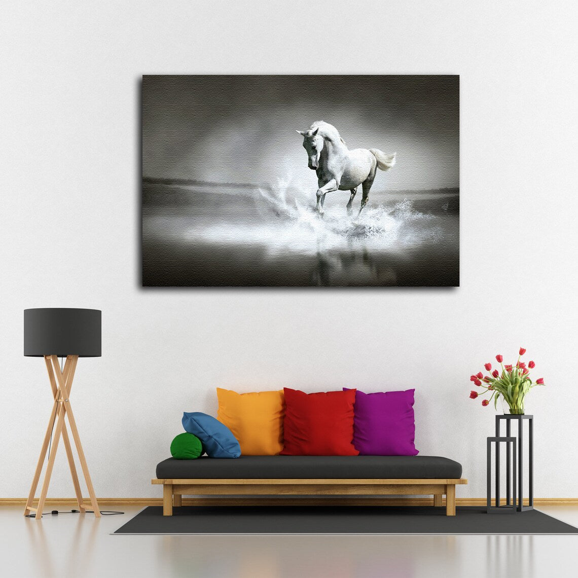 Running Horse B&W Photograph Acrylic Glass Print Tempered Glass Wall Art 100% Made in Australia Ready to Hang