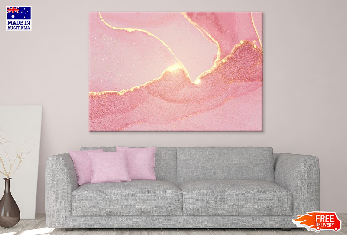 Pink & Gold Lines Abstract Design Print 100% Australian Made