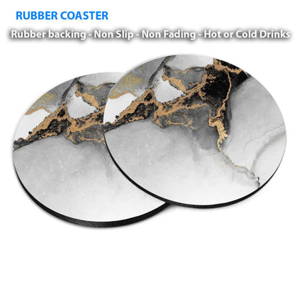 Blue Gold Splashes Ink Abstract Coasters Wood & Rubber - Set of 6 Coasters