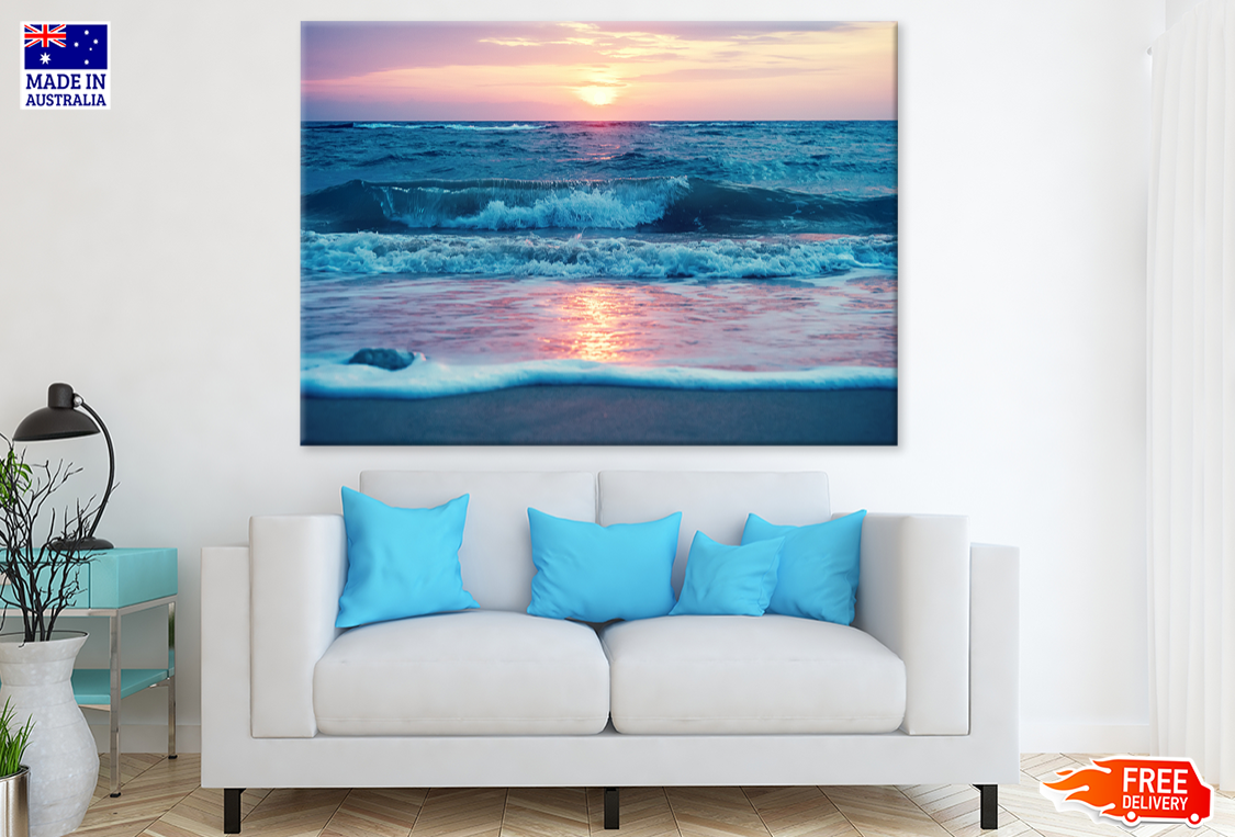 Sea Waves Sunset Scenery View Photograph Print 100% Australian Made