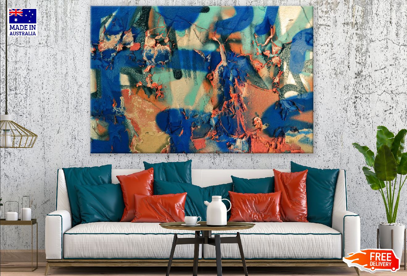 Blue & Orange Paint Abstract Design Print 100% Australian Made