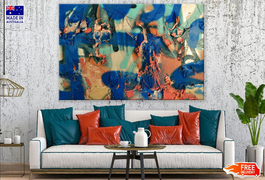 Blue & Orange Paint Abstract Design Print 100% Australian Made