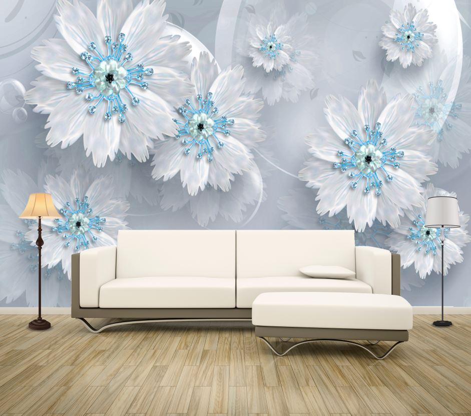 Wallpaper Murals Peel and Stick Removable White Gold Floral Design High Quality