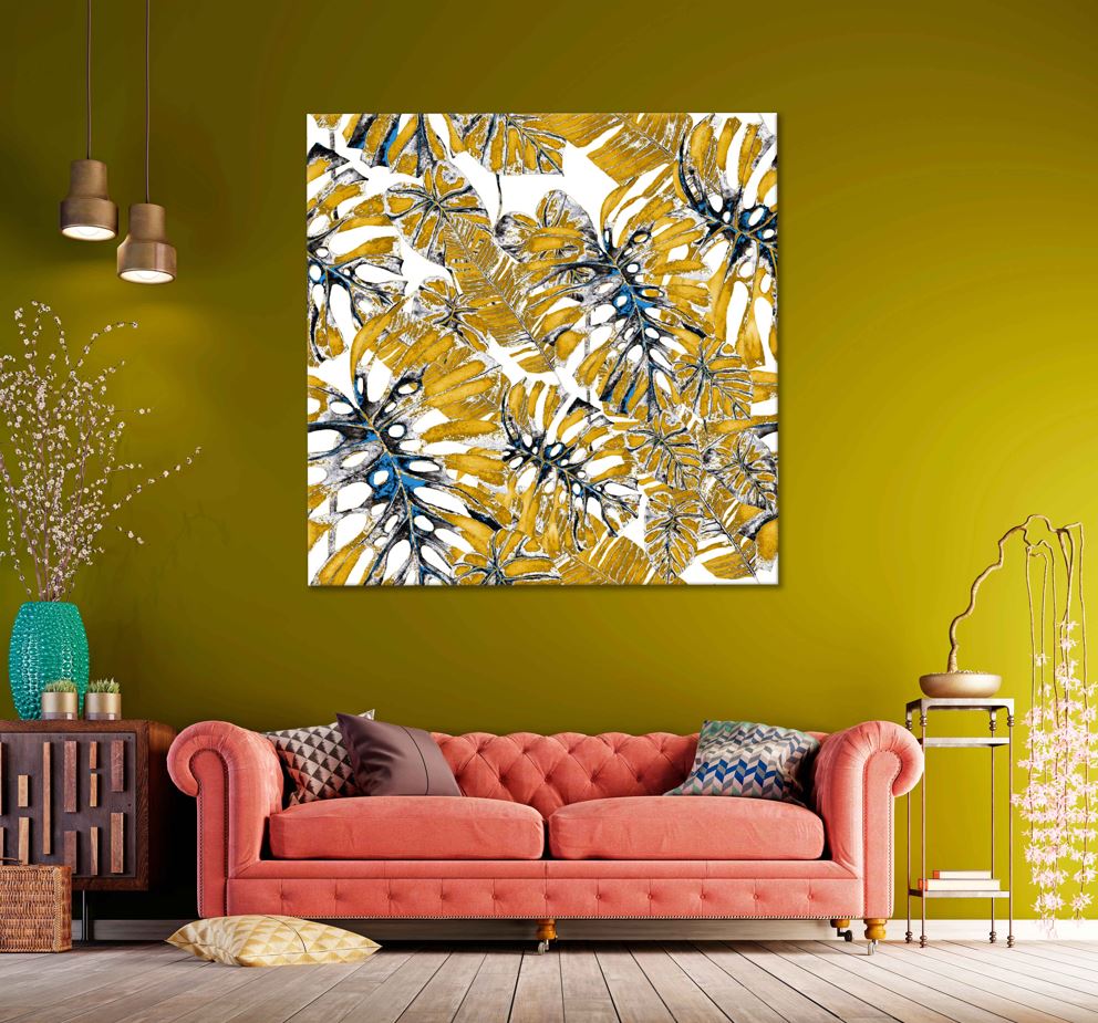 Square Canvas Yellow Monstera Leaves Vector Art High Quality Print 100% Australian Made