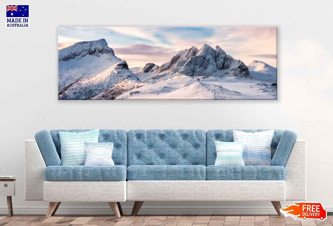 Panoramic Canvas Snow Mountains & Sky Scenery High Quality 100% Australian Made Wall Canvas Print Ready to Hang