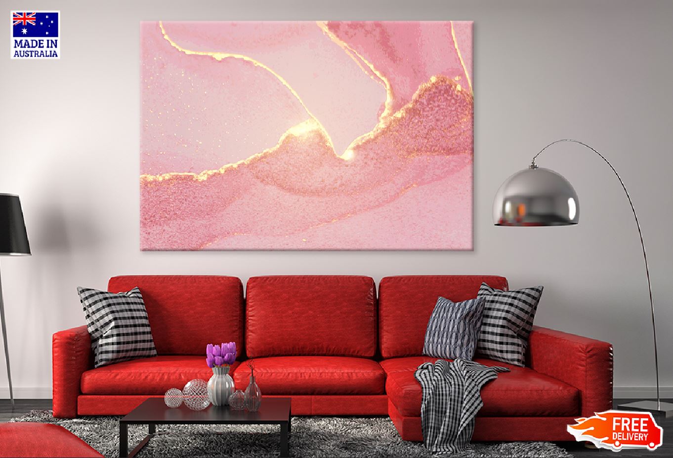 Pink & Gold Lines Abstract Design Print 100% Australian Made