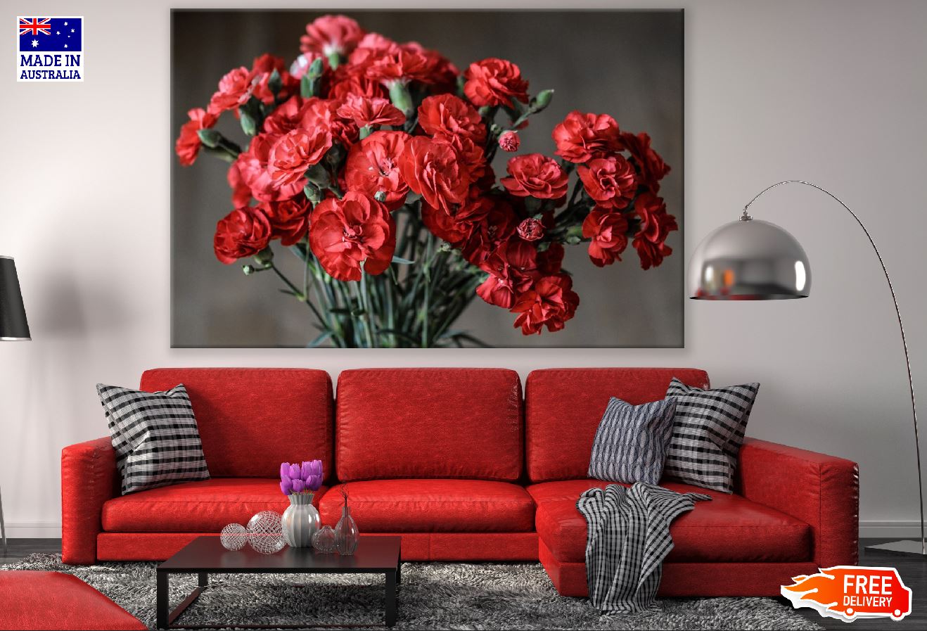 Red Carnation Flowers Closeup Photograph Print 100% Australian Made