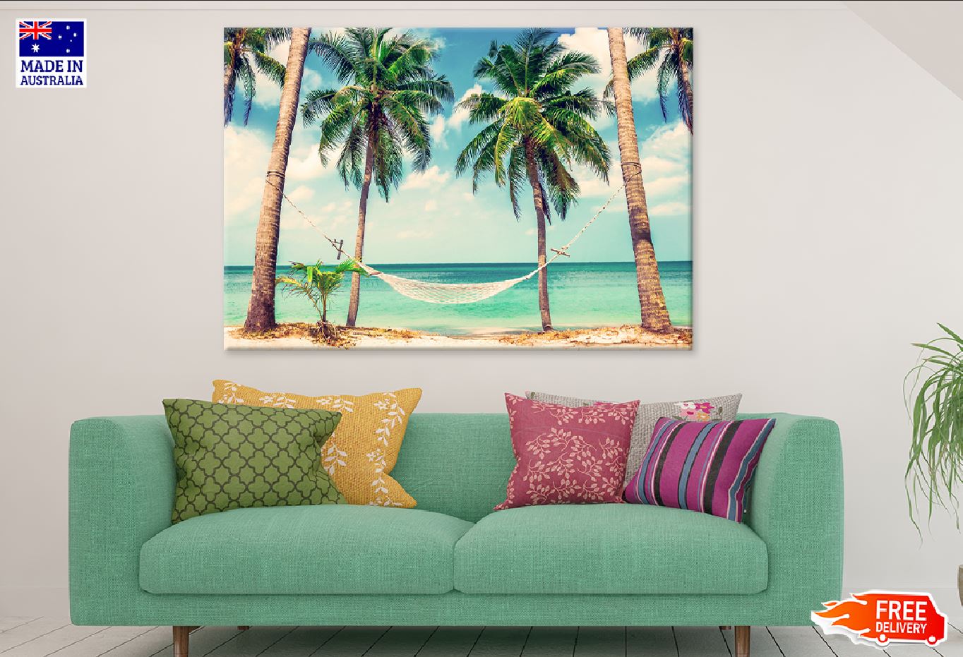 Hammock with Palm Trees near Sea Photograph Print 100% Australian Made