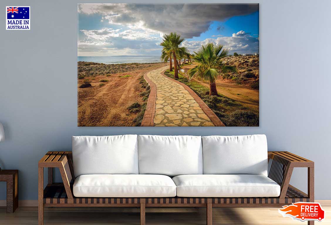 Road Near Sea with Palm Trees Photograph Print 100% Australian Made