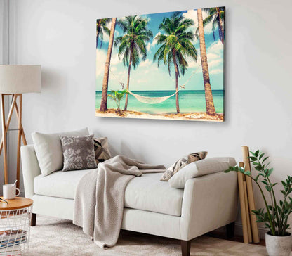 Bella Home Hammock with Palm Trees near Sea Print Canvas Ready to hang
