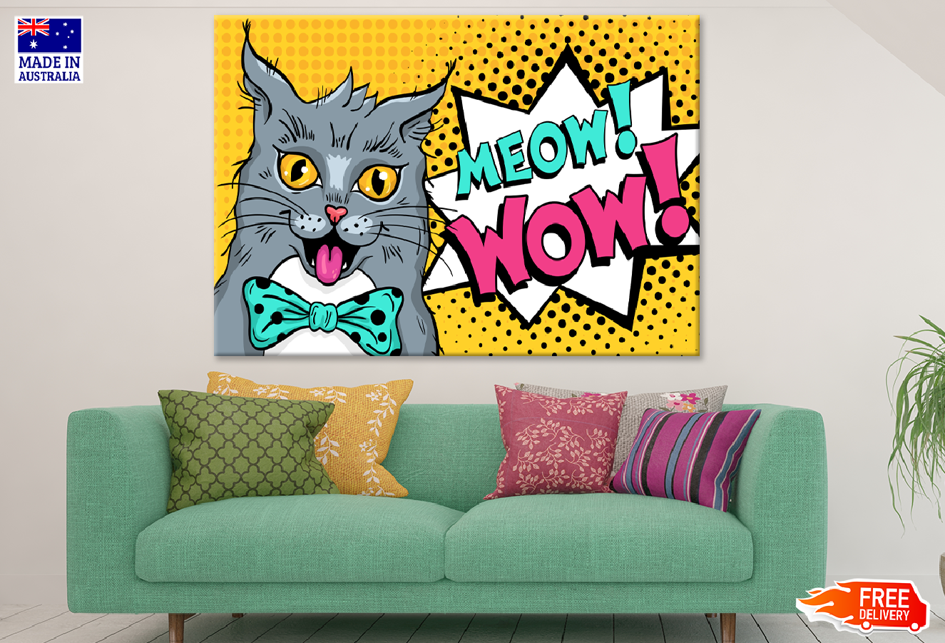 Cat & MEOW Quote Illustration Print 100% Australian Made