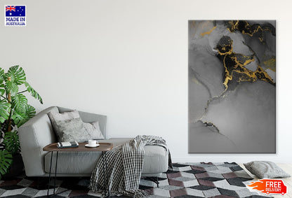 Black & Dark Grey Gold Abstract Design Print 100% Australian Made
