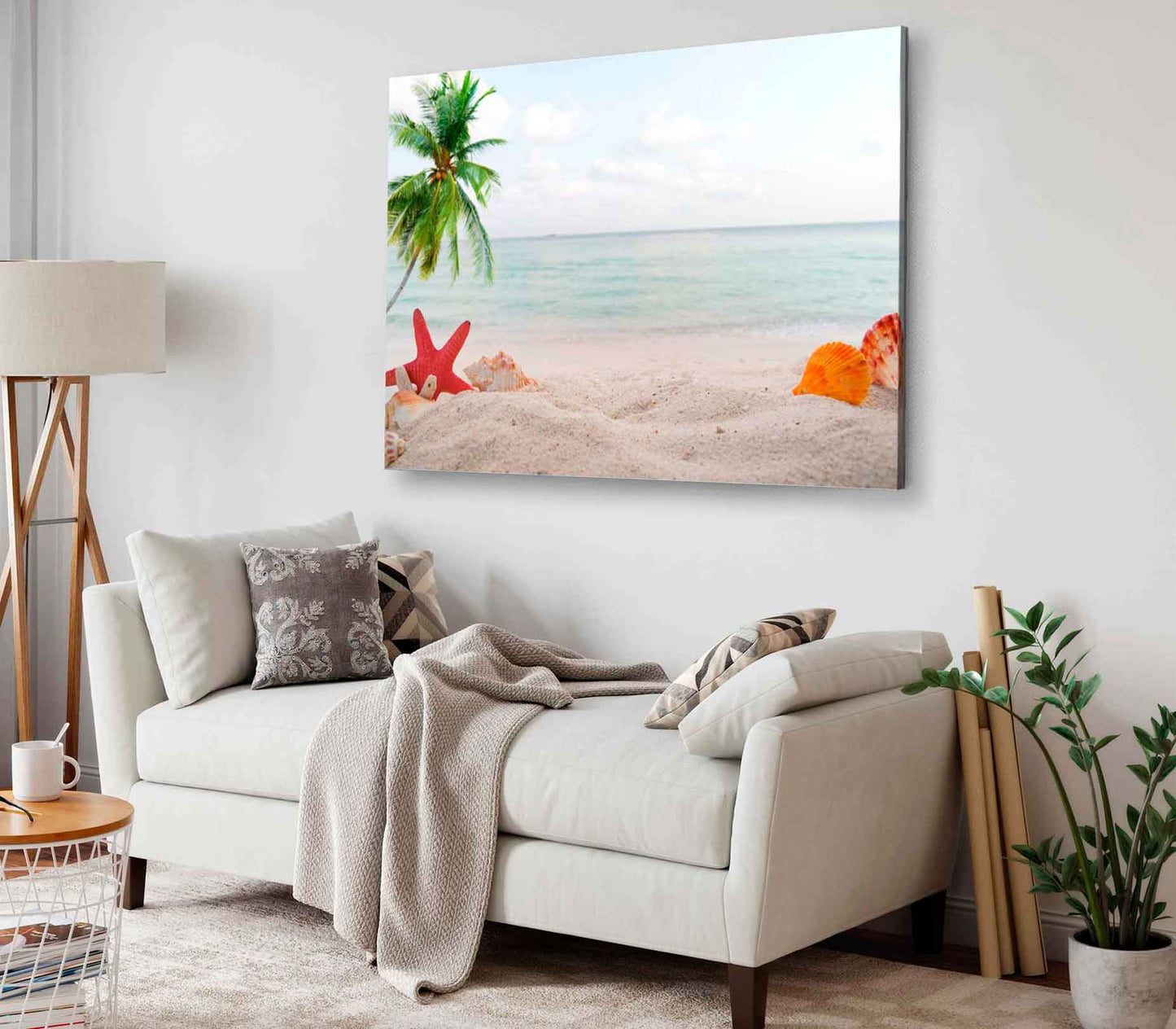 Bella Home Palm Tree Sea Shells Sand Beach Print Canvas Ready to hang