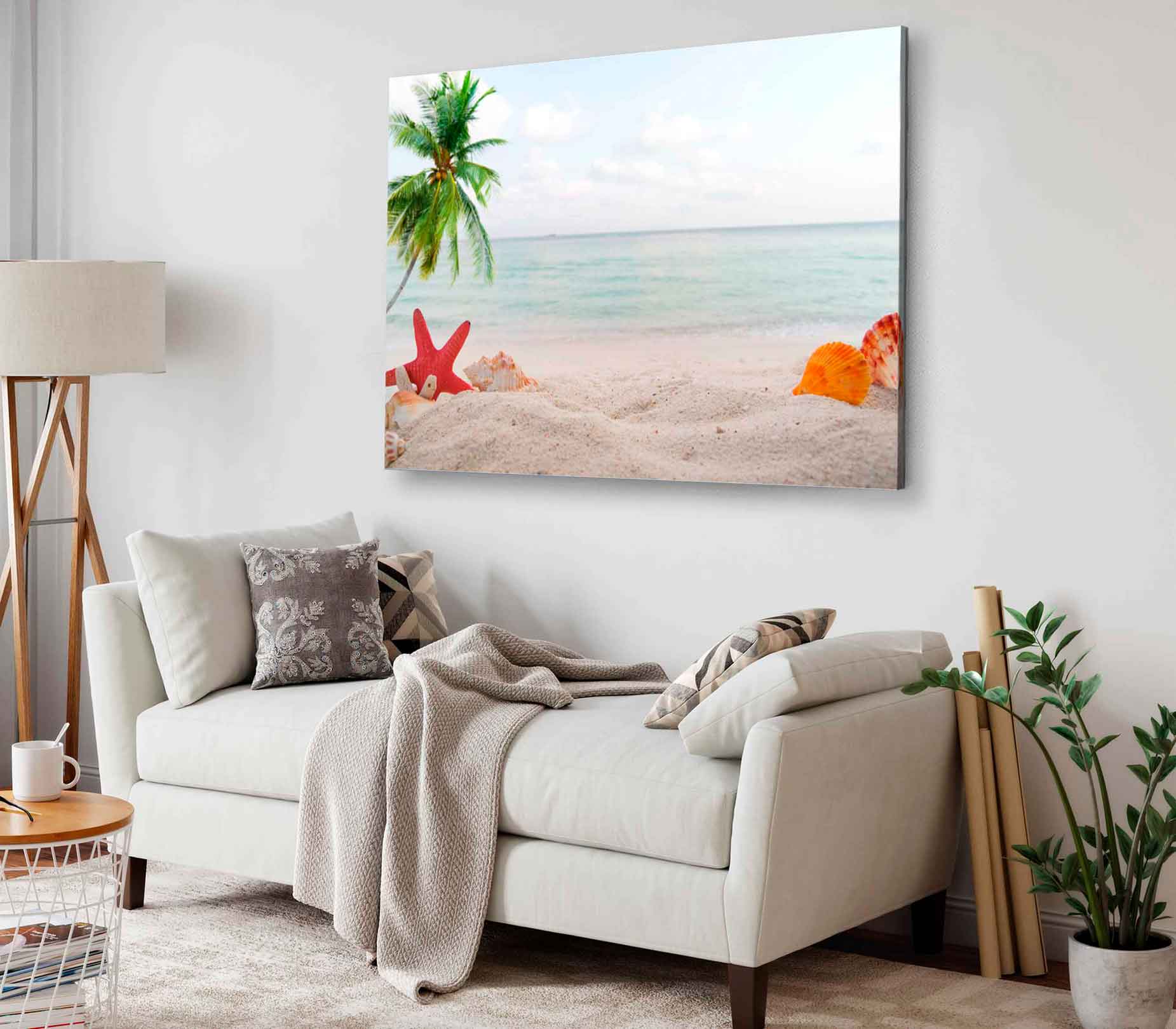 Bella Home Palm Tree Sea Shells Sand Beach Print Canvas Ready to hang