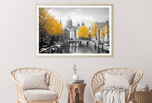 Autumn Trees B&W City Lake & Boats Photograph Home Decor Premium Quality Poster Print Choose Your Sizes