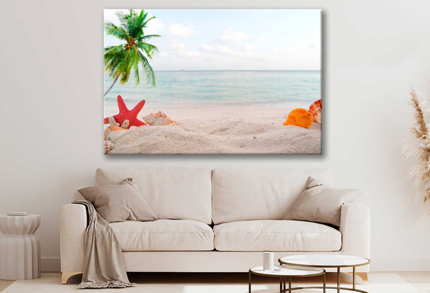 Bella Home Palm Tree Sea Shells Sand Beach Print Canvas Ready to hang