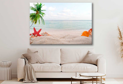 Bella Home Palm Tree Sea Shells Sand Beach Print Canvas Ready to hang