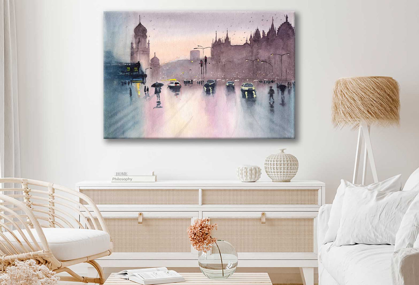 Bella Home Rainy Cityscape Painting Mumbai Print Canvas Ready to hang