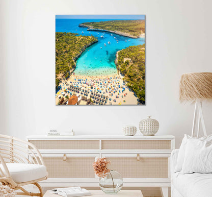 Square Canvas Bay at Sunrise & Golden Sand Ocean High Quality Print 100% Australian Made