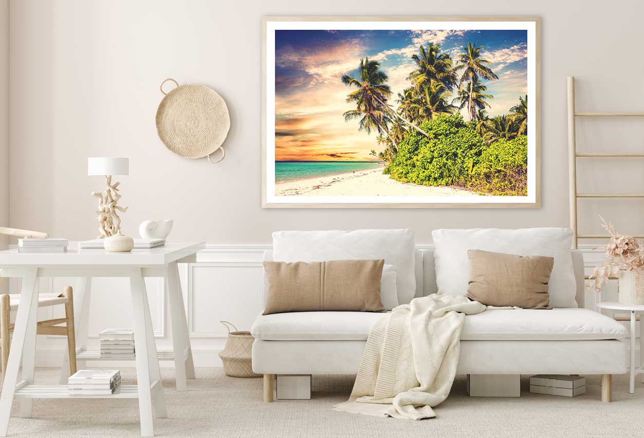 Beach with Palm Trees Sunset Sky Photograph Home Decor Premium Quality Poster Print Choose Your Sizes