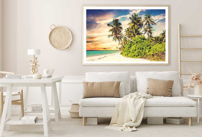 Beach with Palm Trees Sunset Sky Photograph Home Decor Premium Quality Poster Print Choose Your Sizes