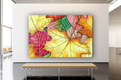 Colorful Autumn Leaves Print Tempered Glass Wall Art 100% Made in Australia Ready to Hang