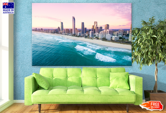 Stunning Aerial View of Beach & City Photography Print 100% Australian Made