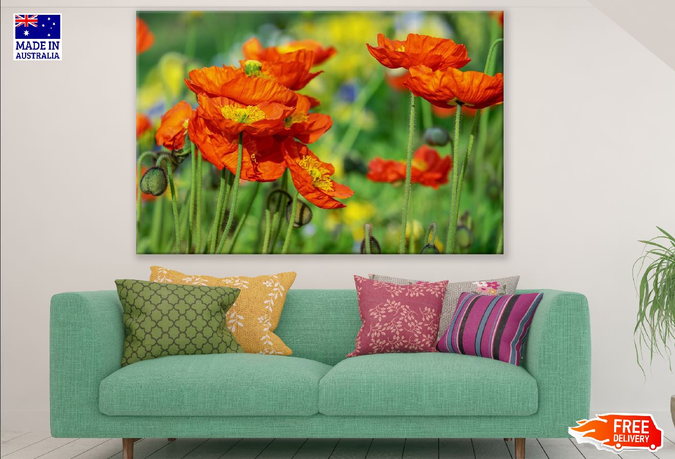 Red Poppies with Plant Photograph Print 100% Australian Made