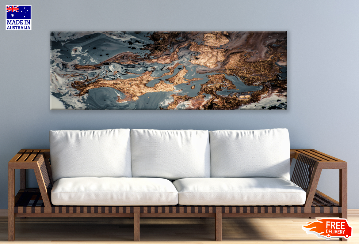 Panoramic Canvas Gold Grey Abstract Design High Quality 100% Australian made wall Canvas Print ready to hang