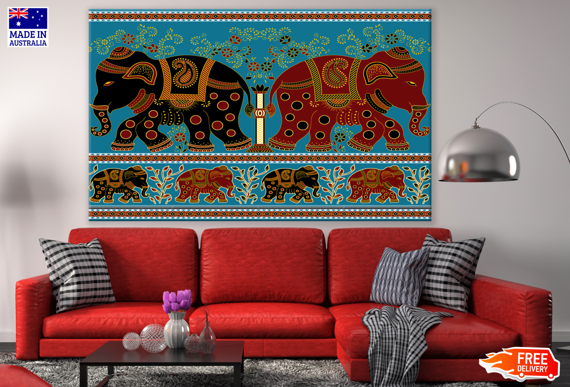 Embroidery Elephants Pattern Design Print 100% Australian Made