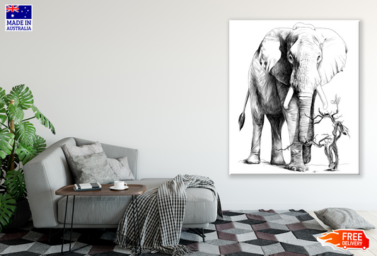 Elephant B&W Painting Print 100% Australian Made