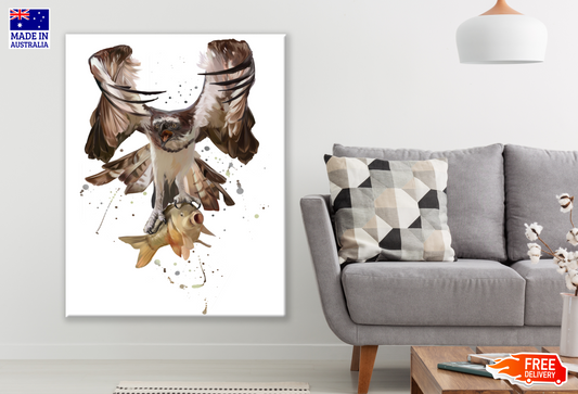 Eagle Carrying a Fish Watercolour Painting Print 100% Australian Made