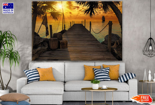 Wooden Pier Over Sea Scenery Print 100% Australian Made