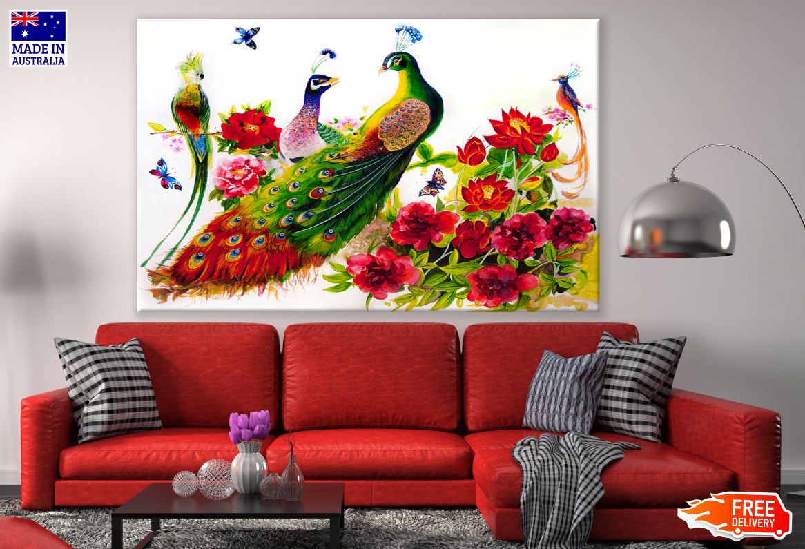 Colourful Birds & Flowers Painting Print 100% Australian Made