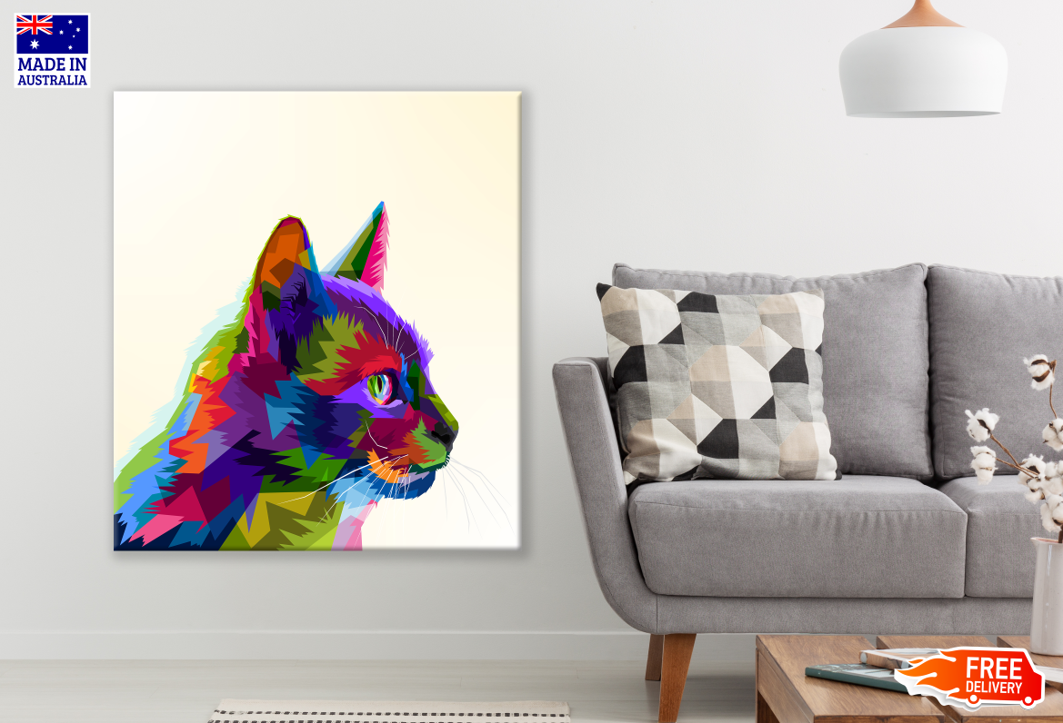 Abstract Colourful Cat Painting Print 100% Australian Made