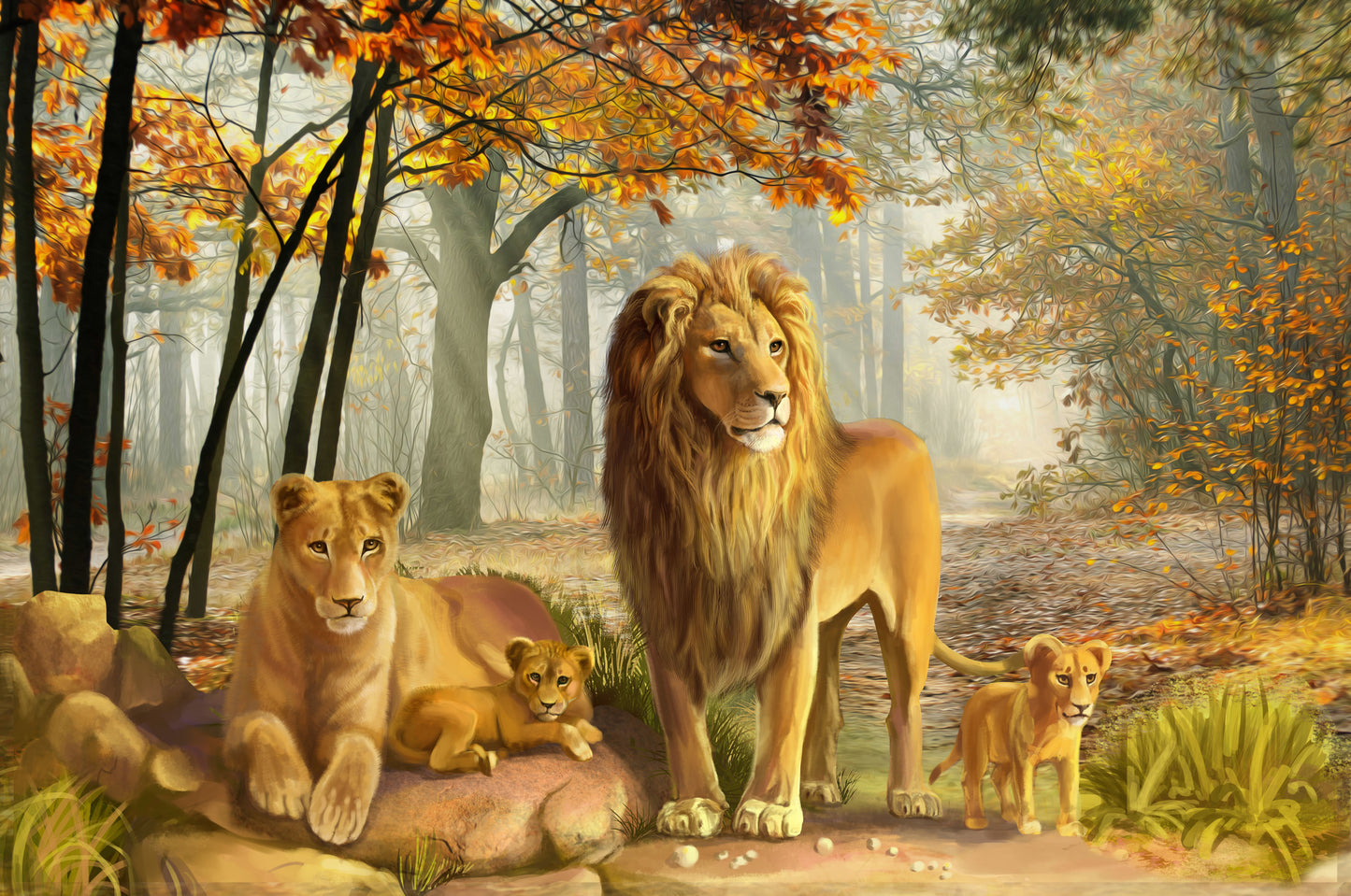 Lion Family Watercolor Painting Print 100% Australian Made