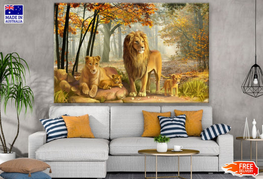 Lion Family Watercolor Painting Print 100% Australian Made