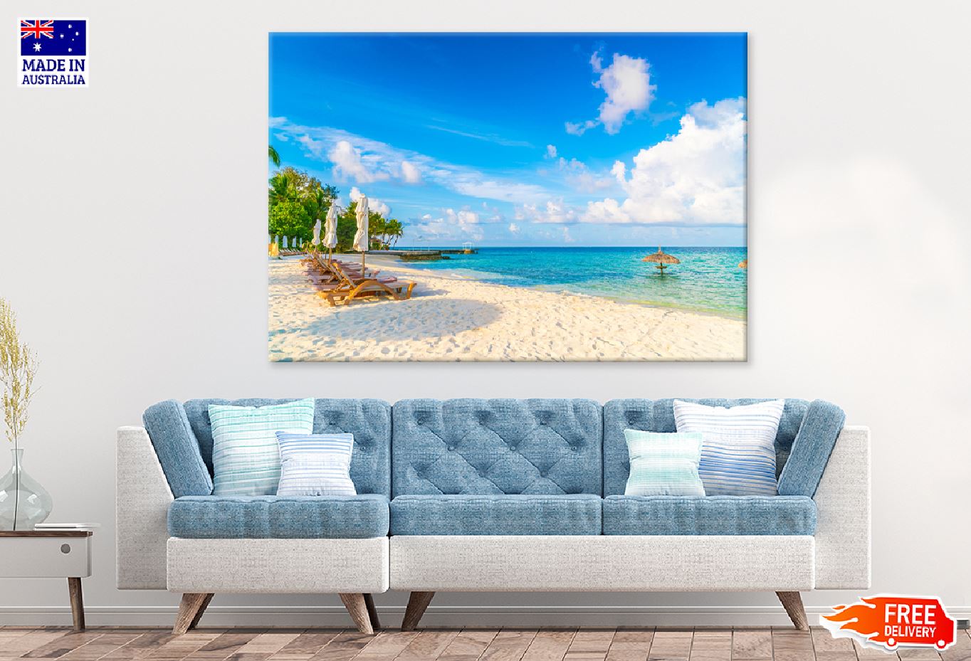 Chairs & Umbrella near Beach View Photograph Print 100% Australian Made