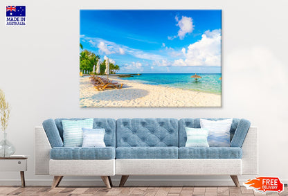 Chairs & Umbrella near Beach View Photograph Print 100% Australian Made