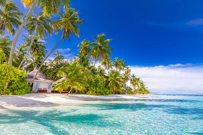 Beach Villa & Palm Trees near Sea Photograph Home Decor Premium Quality Poster Print Choose Your Sizes