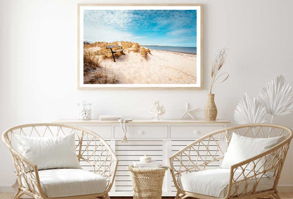 Bench on Sand Beach South Sweden Photograph Home Decor Premium Quality Poster Print Choose Your Sizes
