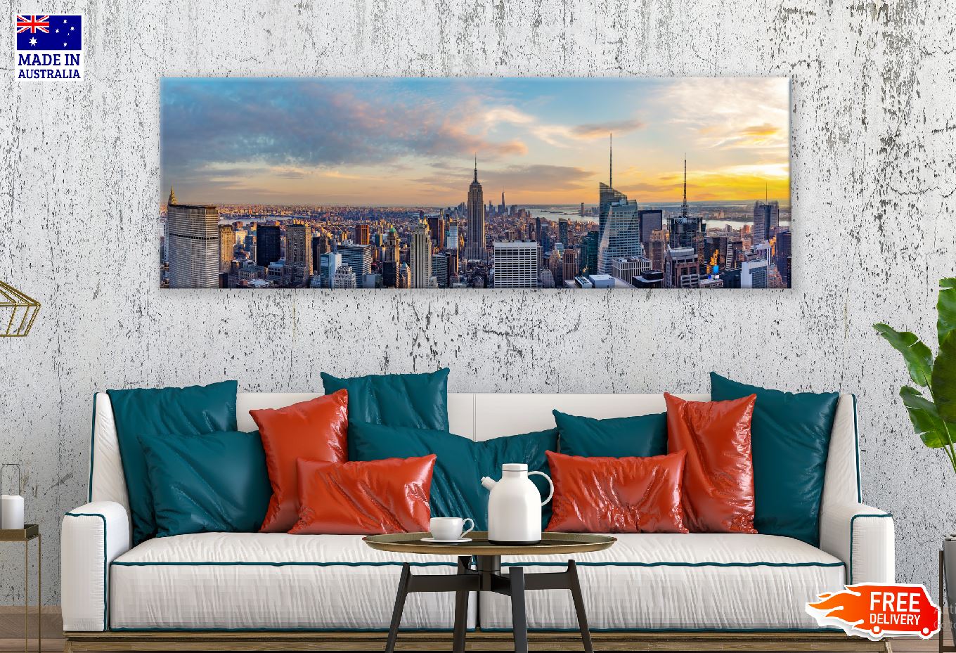 Panoramic Canvas New York City Sunset View Photograph High Quality 100% Australian Made Wall Canvas Print Ready to Hang