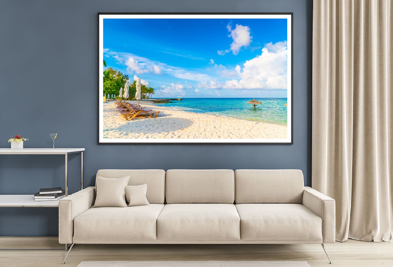 Chairs & Umbrella near Beach View Photograph Home Decor Premium Quality Poster Print Choose Your Sizes