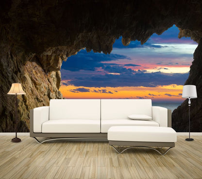 Wallpaper Murals Peel and Stick Removable Stunning Beach Cave at Sunset High Quality