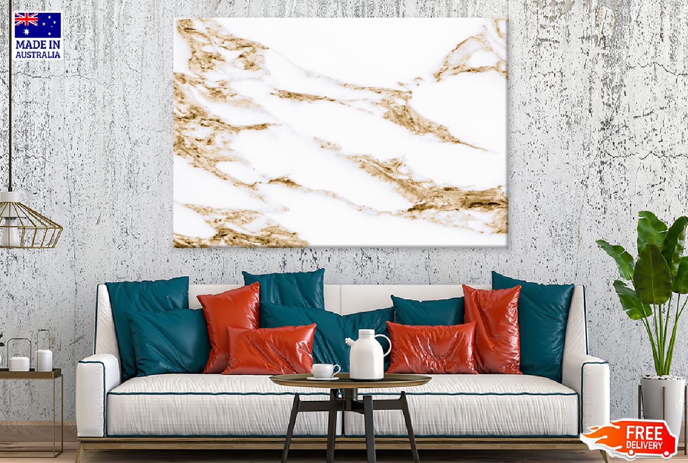 White Marble & Gold Abstract Design Print 100% Australian Made