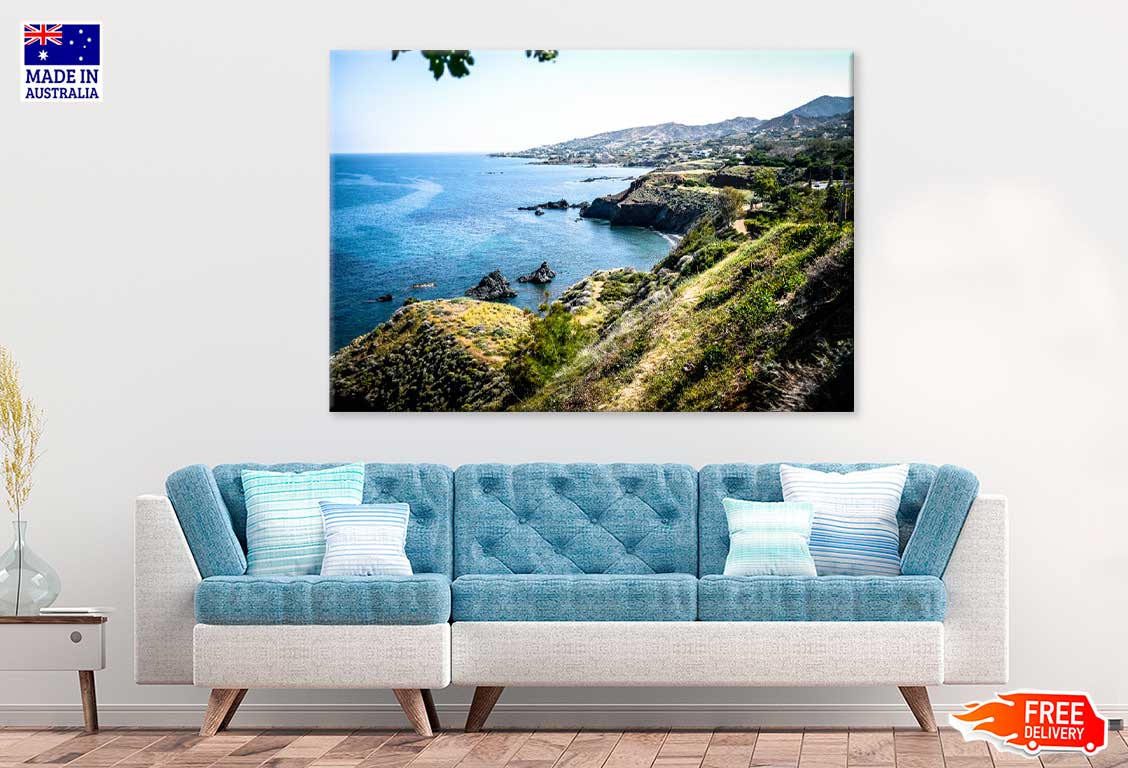 Sea Coast View From Mountains Hill Scenery Photograph Print 100% Australian Made