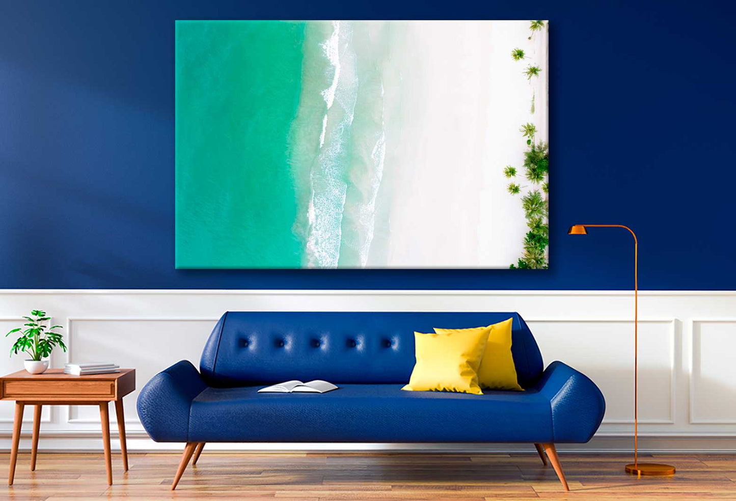 Bella Home Blue Sea & Palm Trees Aerial View Print Canvas Ready to hang
