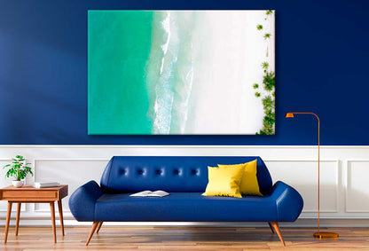 Bella Home Blue Sea & Palm Trees Aerial View Print Canvas Ready to hang
